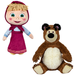 Set 2 jucarii din plus Masha cu rochie 26 cm si Ursul 25 cm, Masha & The Bear
