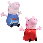 Set 2 jucarii din plus George Dinos & Peppa Pig cu rochie rosie din satin 17 cm, Peppa Pig