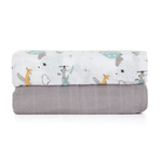 Petite&Mars - Set 2 scutece din muselina de bambus Misty Grey Planes, Hipoalergenice, Dimensiuni mari 120 x 120 cm, Certificate Oeko Tex Standard 100, Multicolor