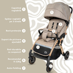 Carucior Sport AppeKids – Upp – Ultracompact, Pliere automata, De la nastere la 22kg - Bubble Beige
