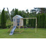 Casuta de gradina Grey Lodge cu platforma, tobogan si leagan dublu (M28G), Wendi Toys