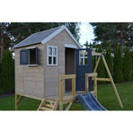 Casuta de gradina Grey Lodge cu platforma, tobogan si leagan dublu (M28G), Wendi Toys