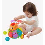 Jucarie de impins, Playgro, Cu 3 bile colorate, Cu maner detasabil, 6 luni+, Push Along Ball Popping Octopus