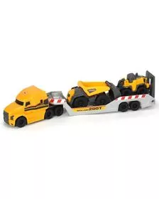 Camion Dickie Toys Mack Volvo Micro Builder cu remorca, buldozer si camion basculant