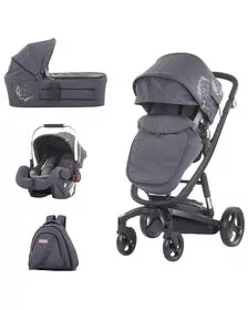 Carucior Chipolino Electra 3 in 1 silver cu cadru negru