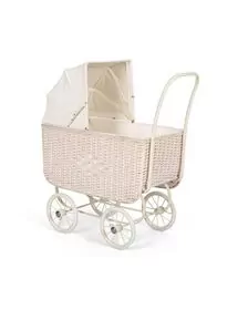 Carucior papusi retro, ratan, crem cu saltea inclusa, +3 ani, byASTRUP