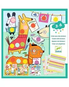 Set creativ cu autocolante Djeco, Buline colorate