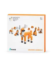 Set joc constructii magnetice PIXIO Orange Animals, 162 piese, aplicatie gratuita iOS sau Android