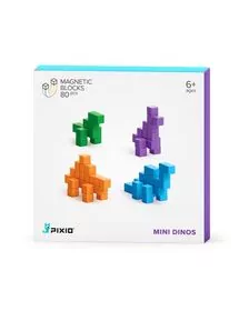 Set joc constructii magnetice PIXIO Mini Dinos, 80 piese, aplicatie gratuita iOS sau Android