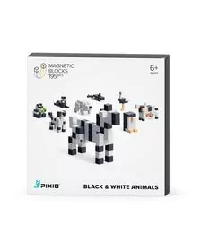 Set joc constructii magnetice PIXIO Black & White Animals, 195 piese, aplicatie gratuita iOS sau Android