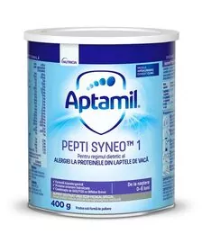 Lapte praf Nutricia pentru alergii si intolerante usoare, Aptamil Pepti SYNEO, 400g, 0-6 luni