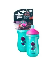 Cana cu pai izoterma,Tommee Tippee, 260 ml x 1 buc, 12 luni+, Roz / Turquoise