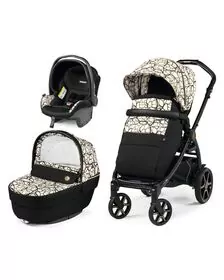 Carucior 3 in 1 Peg Perego Book, Primoviaggio SL,  0 - 22 kg, Graphic Gold, Negru / Bej