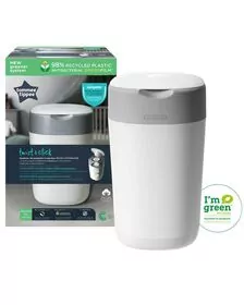 Cos pentru scutece Tommee Tippee Sangenic Twist and Click Reciclabil, Alb/Gri
