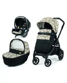 Carucior 3 in 1 Peg Perego Book, Lounge,  0 - 22 kg, Graphic Gold, Negru / Bej