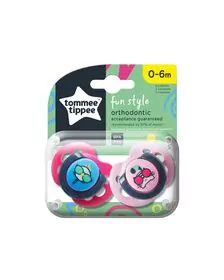 Suzeta ortodontica de zi Tommee Tippee Fun, 0-6 luni, Pui si Pisica, 2 buc