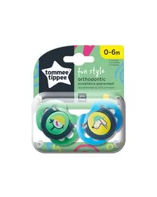 Suzeta ortodontica de zi Tommee Tippee Fun, 0-6 luni, Pasare si Caine, 2 buc