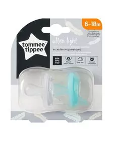 Suzeta Ortodontica Usoara, Tommee Tippee, 2 buc, 6 - 18 luni, Transparent / Turquoise