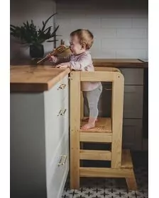 Inaltator Learning Tower Ajustabil, Ajutor de bucatarie MeowBaby  , lemn natur