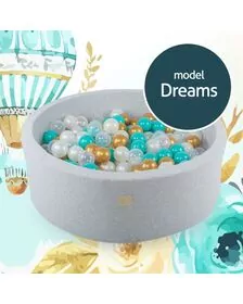 Piscina uscata cu 250 de bile (Alb perlat, Transparent, Auriu, Turcoaz) MeowBaby  , Dreams, 90x30 cm, Gri deschis