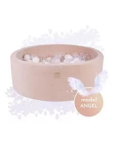 Piscina uscata cu 250 de bile (Alb, Transparent, Alb perlat) MeowBaby  , Angel, 90x30 cm, Catifea Ecru