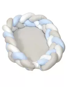 AMY - Baby Nest si Bumper impletit, detasabile, 80 x 50 cm Alb Gri Blue