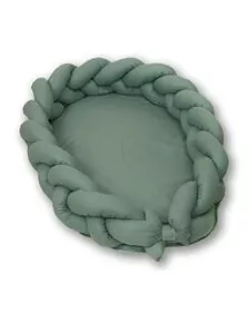 AMY - Baby Nest si Bumper impletit, detasabile, 80 x 50 cm, Pure Verde Salvia