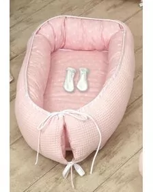 AMY - Suport de dormit Babynest, Reversibil, 70x45 cm, Origami Waffle Roz