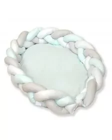 AMY - Baby Nest si Bumper impletit, detasabile, 80 x 50 cm Alb Gri Mint