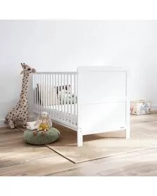 Patut din lemn masiv, transformabil pentru bebe si junior, Clasic Alb 140 x 70 cm