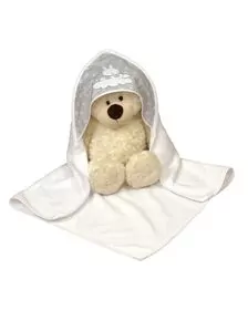 Prosop de baie pentru bebelusi din bumbac, cu gluga, Sky Bunny Gri, 75 x 75 cm