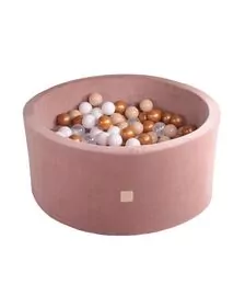 Piscina uscata cu 250 de bile (Auriu, Alb, Transparent, Bej ) MeowBaby  , Teddy Bear, 90x40 cm, Catifea Bej