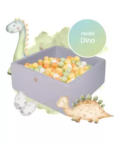 Piscina uscata cu 300 de bile (alb, portocaliu, verde deschis si galben pastel) MeowBaby  , Dino, 90x90x40 cm, Gri