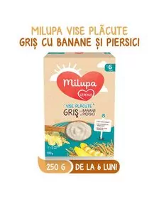 Cereale Milupa Milumil cu lapte Vise Placute Gris cu Banane, 250g, 6luni+