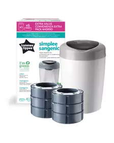 Pachet Cos pentru scutece + 6 Rezerve Tommee Tippee Sangenic Simplee Reciclabil, Alb / Gri