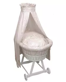 Cos bebe cu suport pe roti, saltea, lenjerie si baldachin, Colectia Nature din Bambus by Amy, Oite