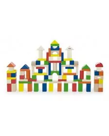 Cuburi de construit din lemn, colorate, 2.5 cm, 100 buc