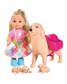 Papusa Simba Evi Love Dog Sitter 12 cm cu 4 figurine si accesorii