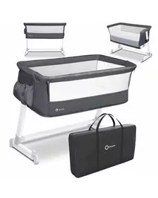 Lionelo - Patut co-sleeper Theo 2 in 1, Cu setare unghiulara, Reglabil in 5 pozitii pe inaltime, Dark Grey