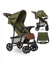 Lionelo - Carucior sport Emma Plus, Cu tavita, 2 Suporturi pentru pahar, Geanta accesorii, Forest Green