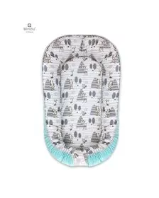 MimiNu - Cosulet bebelus pentru dormit cu doua fete, Baby Nest 105x66 cm, Husa 100% bumbac si catifea moale, Cu salteluta din burete, Detasabila, Velvet Forest/Mint