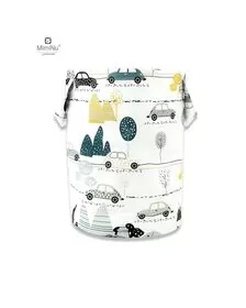 MimiNu - Cos rotund pentru depozitare jucarii, Din bumbac, Cu manere, 50x35 cm, Childrens Journey Grey