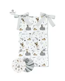 MimiNu - Organizator pentru patut, Din bumbac, Cu 6 compartimente, Cu doua panglici, 70x40 cm, Forest friends Grey/Beige