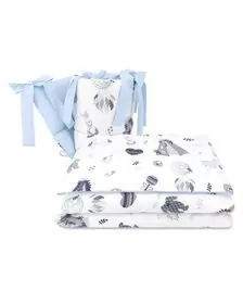 MimiNu - Lenjerie patut 3 piese, Cu protectie laterala, Baby Shower Blue, Din bumbac, Pentru patut 120x60 cm