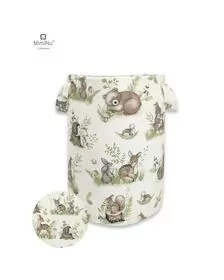 MimiNu - Cos rotund pentru depozitare jucarii, Din bumbac, Cu manere, 50x35 cm, Design, Calm Forest Natural
