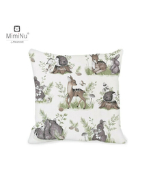MimiNu - Perna clasica de dormit, Cu husa detasabila cu fermoar, Din bumbac, 40x40 cm, Design, Calm Forest Natural
