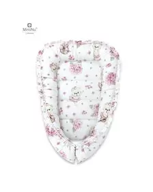 MimiNu - Cosulet bebelus pentru dormit, Baby Cocoon 75x55 cm, Cu volanase, Husa 100% bumbac, Design, Pink Ballerina