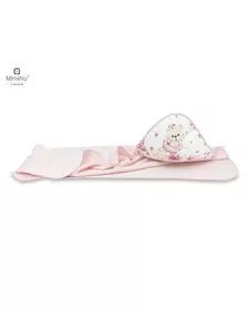 MimiNu - Prosop mare cu gluga si volanas, Dimensiune 100x100 cm, Din bumbac thermo fleece, Design, Pink Ballerina