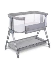 Lionelo - Patut co-sleeper Luna, 2 in 1, Cu laterala culisanta, Cu setare unghiulara, Cu roti, Reglabil in 6 pozitii pe inaltime, Gri deschis