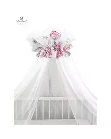 MimiNu - Baldachin mare din tull, Cu funda din bumbac, Dimensiune 400x170 cm, Peonie Pink